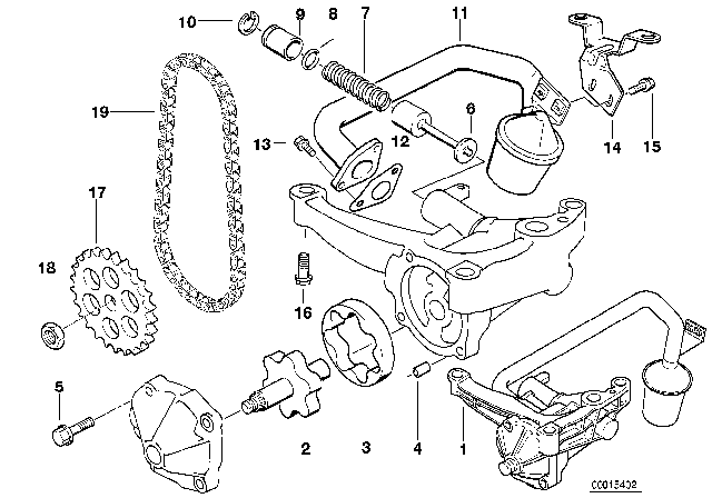 1994 BMW 320i Lubrication System / Oil Pump With Drive Diagram