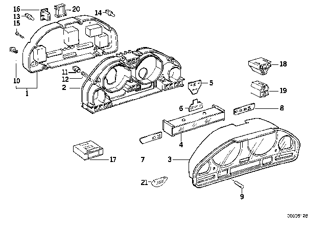 1990 BMW 750iL Instruments Combination - Single Components Diagram 2