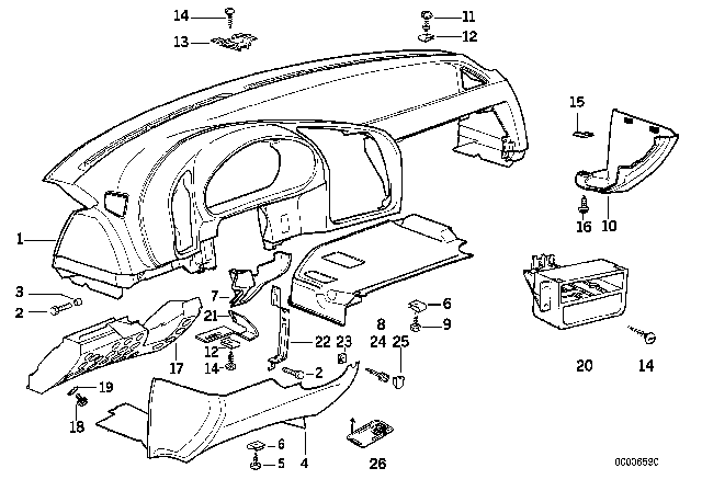 1994 BMW 320i Trim Panel Dashboard Diagram