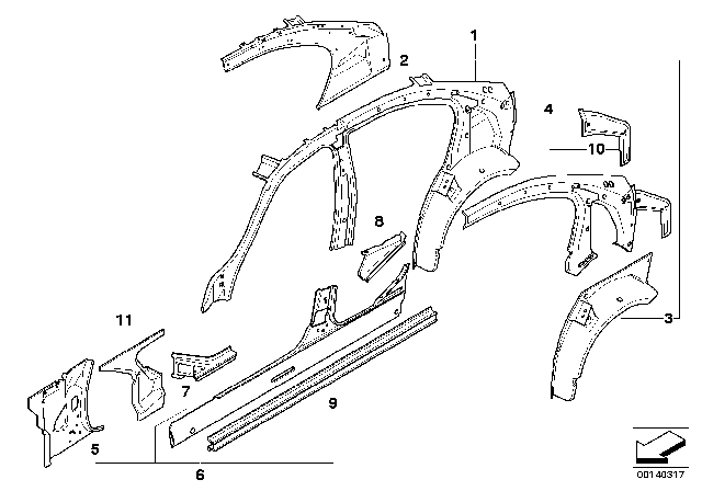 2008 BMW M3 Single Components For Body-Side Frame Diagram