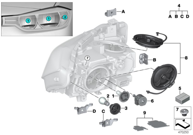 2017 BMW 330e Individual Parts For Headlamp, Halogen Diagram