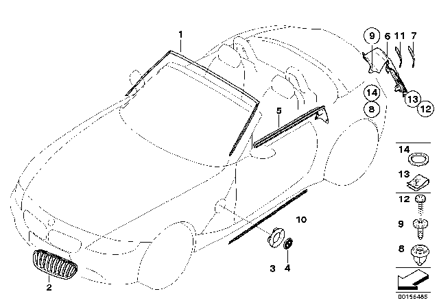 2006 BMW Z4 Roadster 3.0i(E85) Exterior Trim / Grille Diagram