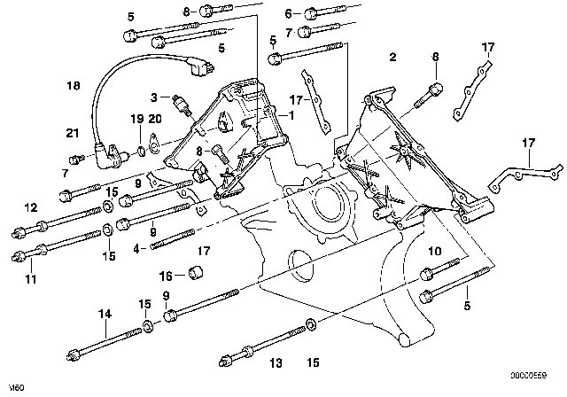 1995 BMW 840Ci Timing Case Cover, Top Diagram for 11141747597