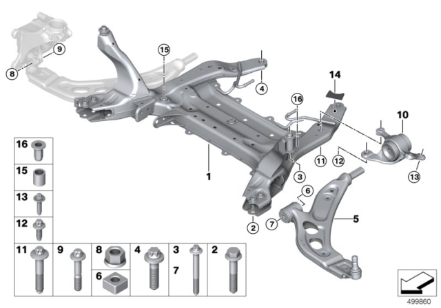 2016 BMW X1 Rubber Mount Wishbone, Right Diagram for 31126871302