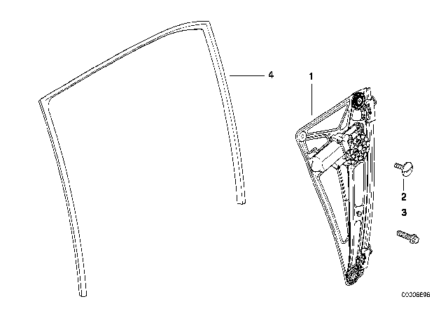 2000 BMW 740i Left Rear Window Guide Diagram for 51348150403