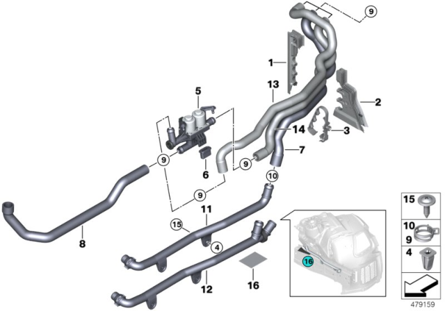 2011 BMW 528i Cooling Water Hoses Diagram