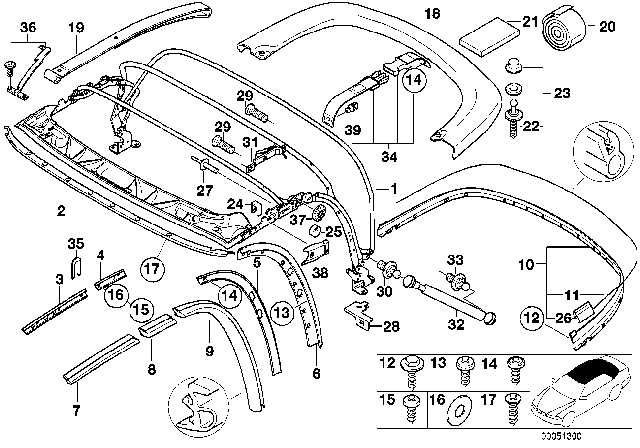 1997 BMW Z3 Folding Top Mounting Parts Diagram
