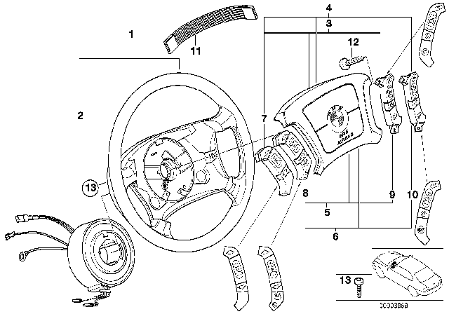 1999 BMW 540i Steering Wheel Airbag Multifunctional Diagram