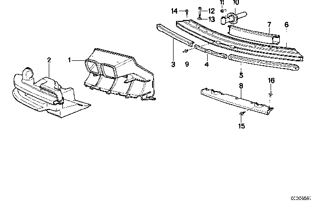 1997 BMW 850Ci Front Carrier Bumper / Air Ducts Diagram