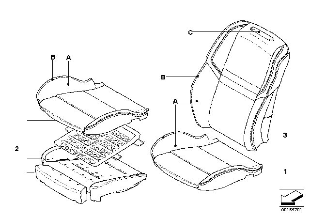 2009 BMW M5 Individual Sports Seat Cover, Front Diagram
