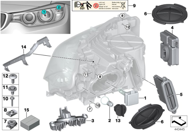 2014 BMW 320i Single Parts, Headlight Diagram