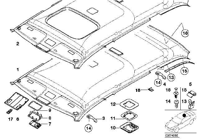 2004 BMW 325i Support, Head Lining, Rear Diagram for 51448265400