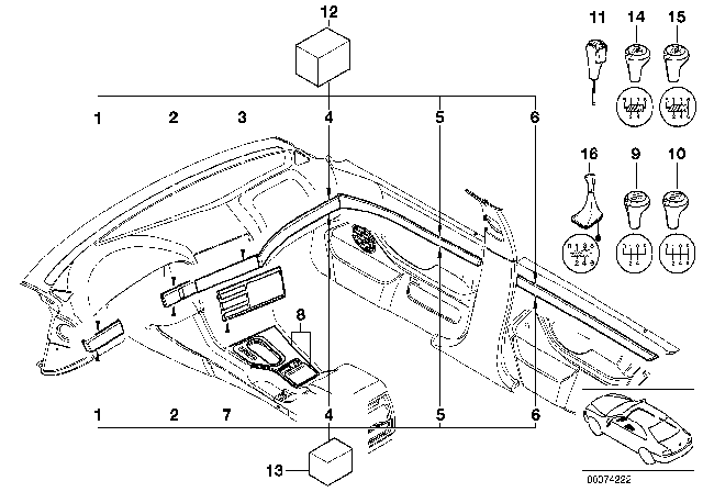 2000 BMW 540i Center Console Insert, Centre Diagram for 51162421492