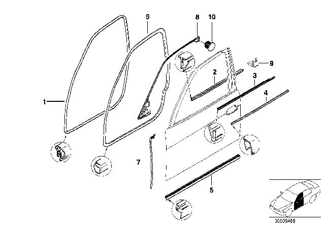 2000 BMW 740iL Interior Right Front Moulding Diagram for 51218230484