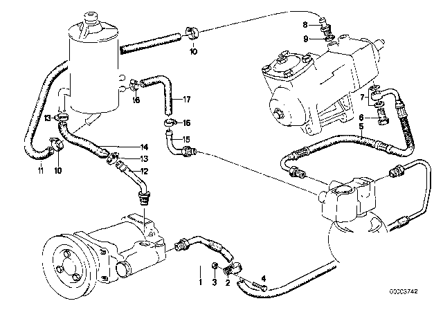 1979 BMW 633CSi Hydro Steering - Oil Pipes Diagram 2