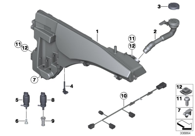 2013 BMW X6 Reservoir, Windscreen / Headlight Washer System Diagram