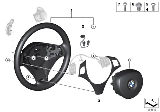 2009 BMW 328i Sport Steering Wheel, Airbag, Multifunction / Paddles Diagram
