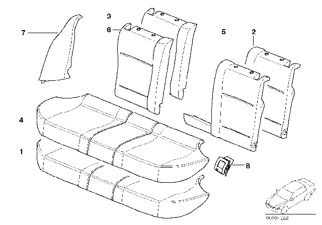 2001 BMW 540i Cover Backrest, Leather, Right Diagram for 52208216450