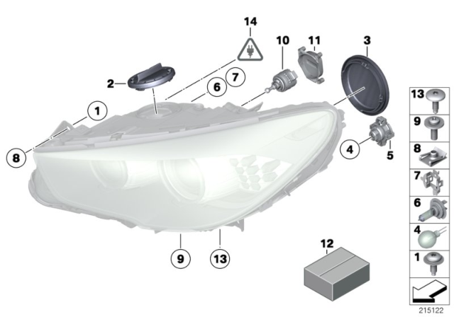 2013 BMW 535i Single Components For Headlight Diagram 1