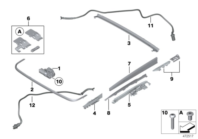 2011 BMW 550i Slider For Sliding Headliner Diagram for 54107209209