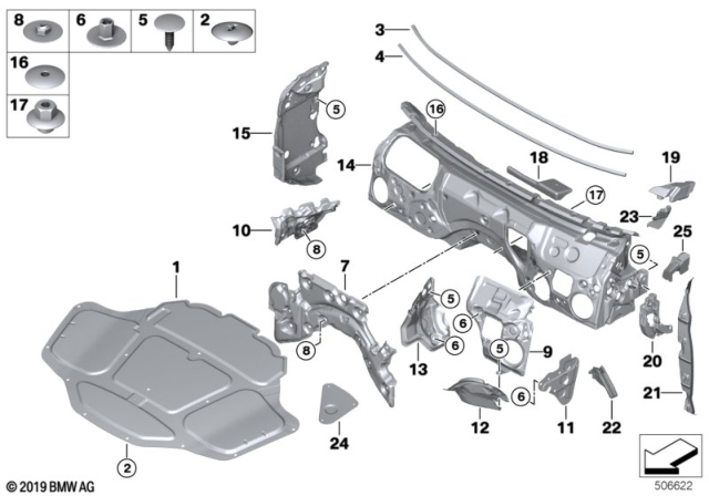 2018 BMW 540i Sound Insulation, Engine Compartment. Lid, Left Diagram for 51487349771