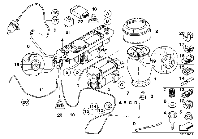 2007 BMW 530xi Levelling Device, Air Spring And Control Unit Diagram
