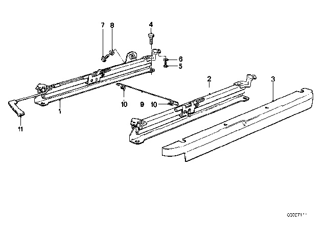 1988 BMW 635CSi Seat Rail Outer Left Diagram for 52101873555
