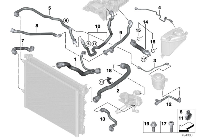 2020 BMW 740i xDrive Cooling System Coolant Hoses Diagram