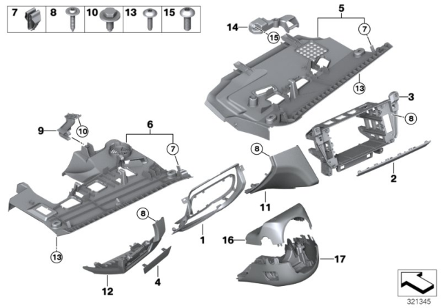 2017 BMW M6 Mounting Parts, Instrument Panel Diagram 1