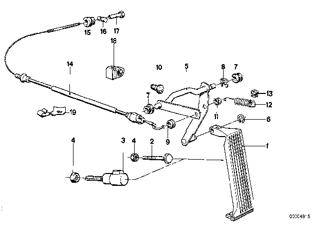 1987 BMW 528e Accelerator Pedal / Bowden Cable Diagram