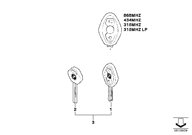 2007 BMW M6 Universal Key With Remote Control Diagram for 66126933077
