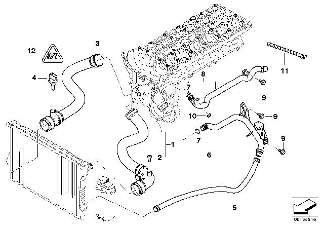 2002 BMW 325Ci Cooling System - Water Hoses Diagram