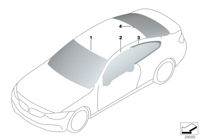 2019 BMW 430i Glazing Diagram
