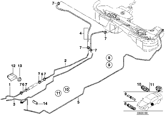 2001 BMW 325i Rear Fuel Feed Line Diagram for 16126752180