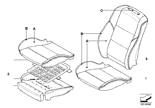 2007 BMW 530xi Individual Sports Seat Cover, Front Diagram