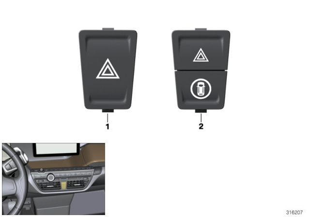 2019 BMW i3s Switch, Hazard Warning / Intelligent Safety Diagram