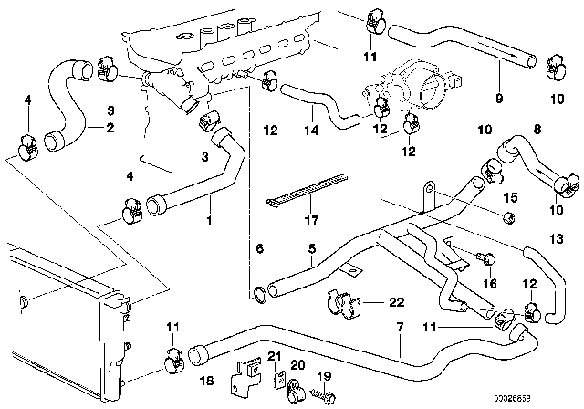 1999 BMW 528i Cooling System - Water Hoses Diagram 1