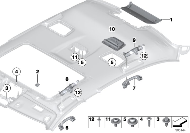 2011 BMW 535i xDrive Mounting Parts, Roofliner Diagram
