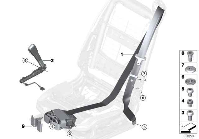 2018 BMW M6 Seat Belt REMA, Front Diagram
