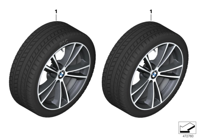 2019 BMW 530i Winter Wheel With Tire V-Spoke Diagram 2