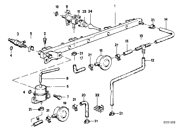 1983 BMW 528e Bracket Fuel Pipe Diagram for 13311714455