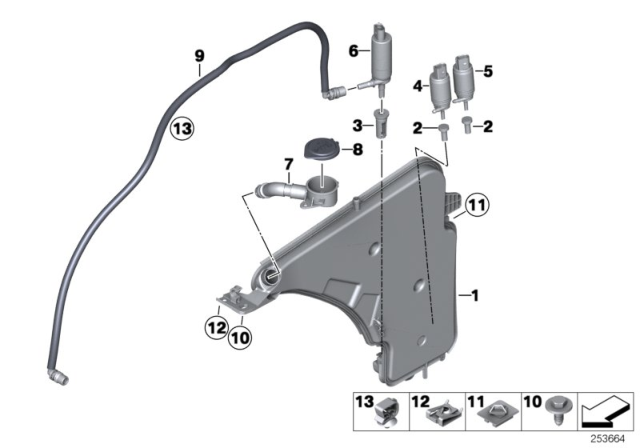 2015 BMW 328i xDrive Reservoir, Windscreen / Headlight Washer System Diagram