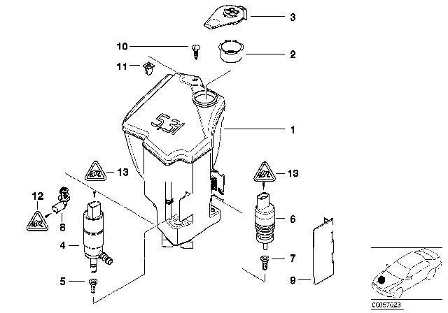 1999 BMW 323i Headlamp Cleaning Device Container Diagram