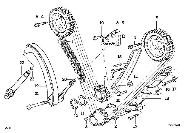 1994 BMW 530i Timing Chain Guide Rail Diagram for 11311736275