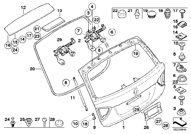 2009 BMW 328i Single Components For Trunk Lid Diagram