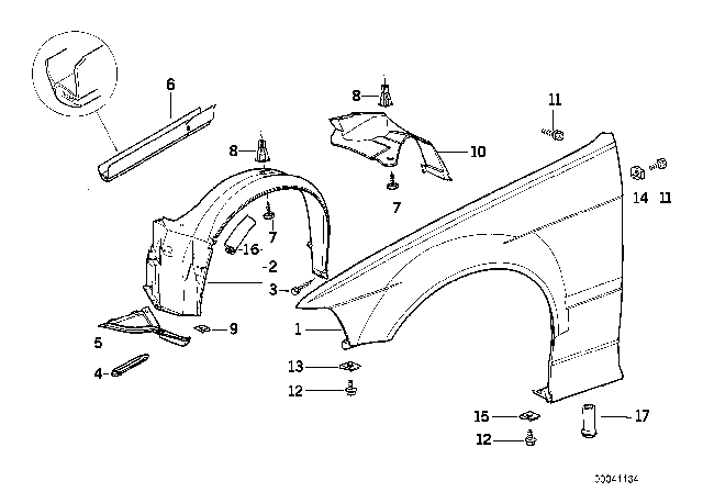 1998 BMW M3 Covering Left Diagram for 51711977047
