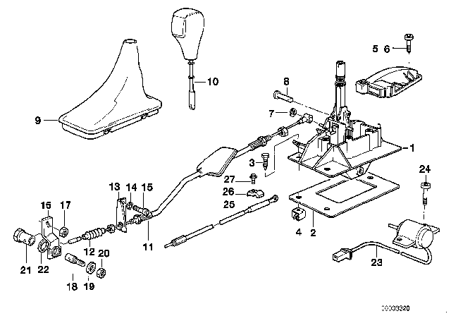 1994 BMW 850Ci Interlock Cable Bracket Diagram for 32311160323