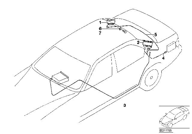 1995 BMW 740iL Antenna Cable Diagram for 65258352759