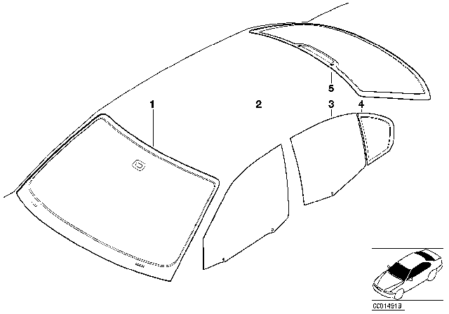 2005 BMW 320i Glazing Diagram