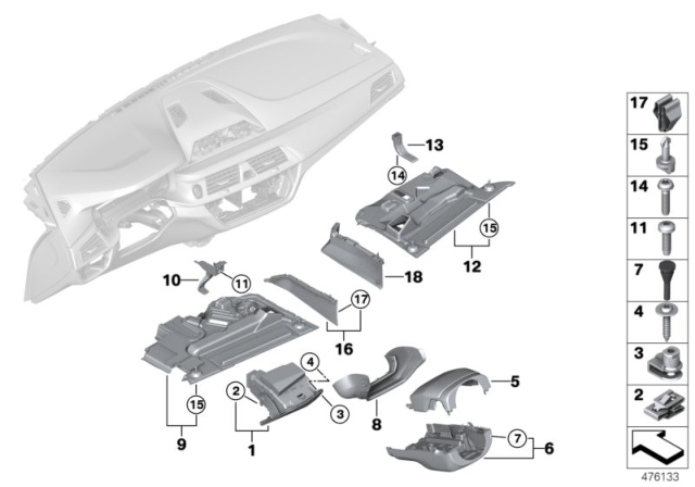 2017 BMW 530i Mounting Parts, Instrument Panel Diagram 1